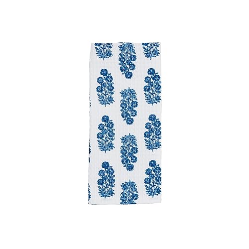 Mud Pie Dianthus Blue Block Towel; 26" x 16 1/2"