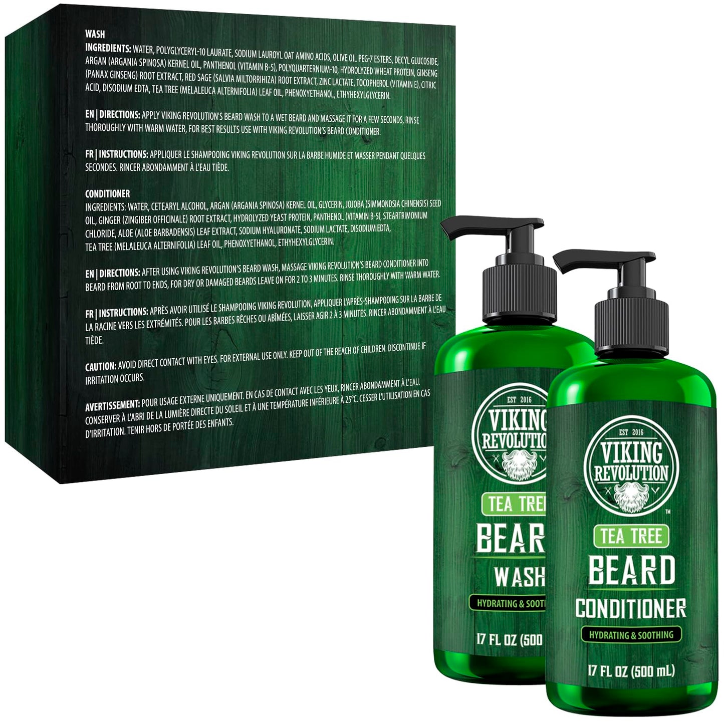 Viking Revolution Tea Tree Oil Beard Wash and Beard Conditioner For Men - Natural Beard Softener Set with Argan Oil, Vitamin E and Ginseng - Beard