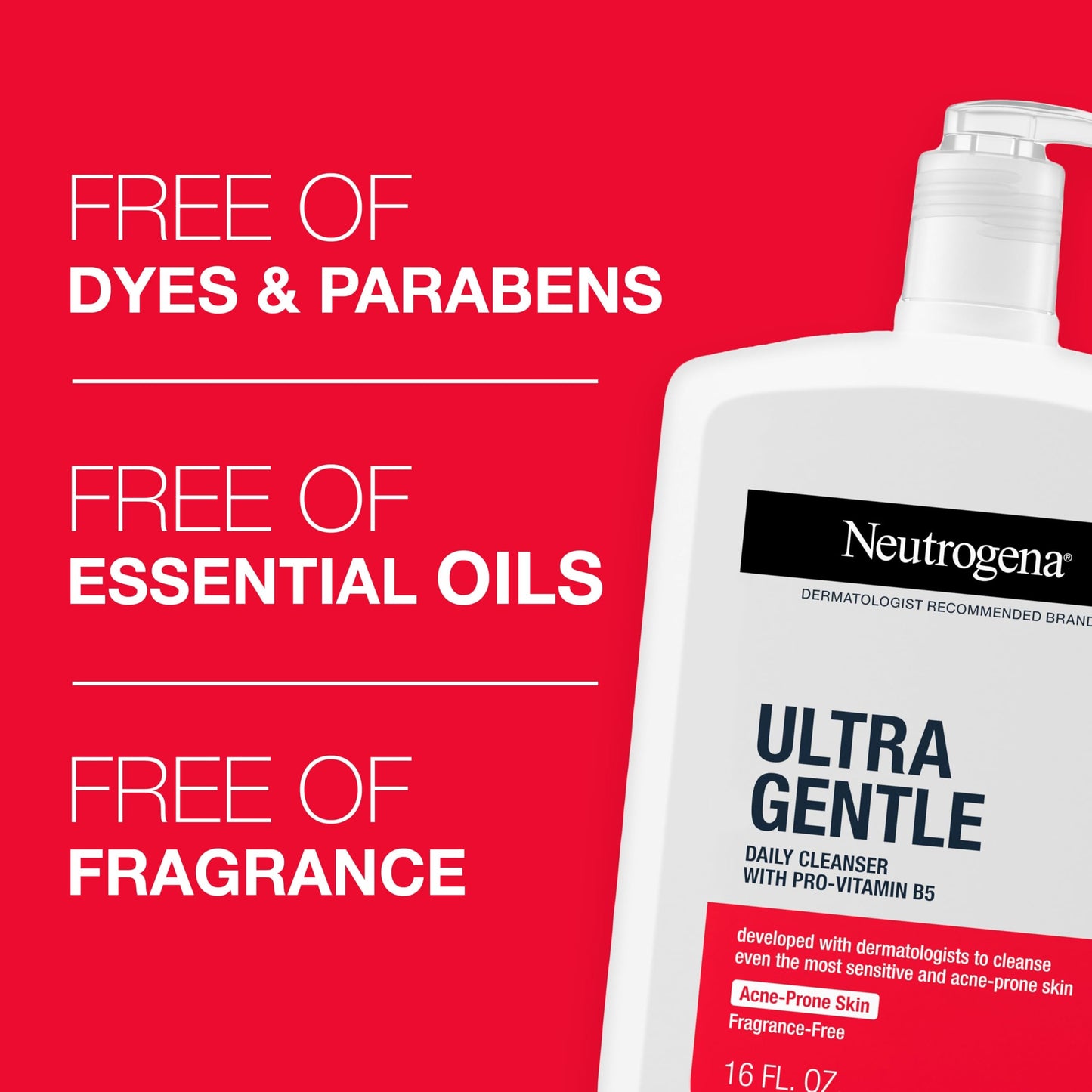 Neutrogena Ultra Gentle Daily Facial Cleanser with Pro-Vitamin B5 for Acne-Prone & Sensitive Skin. Fragrance, Dye, Soap, and Paraben-Free