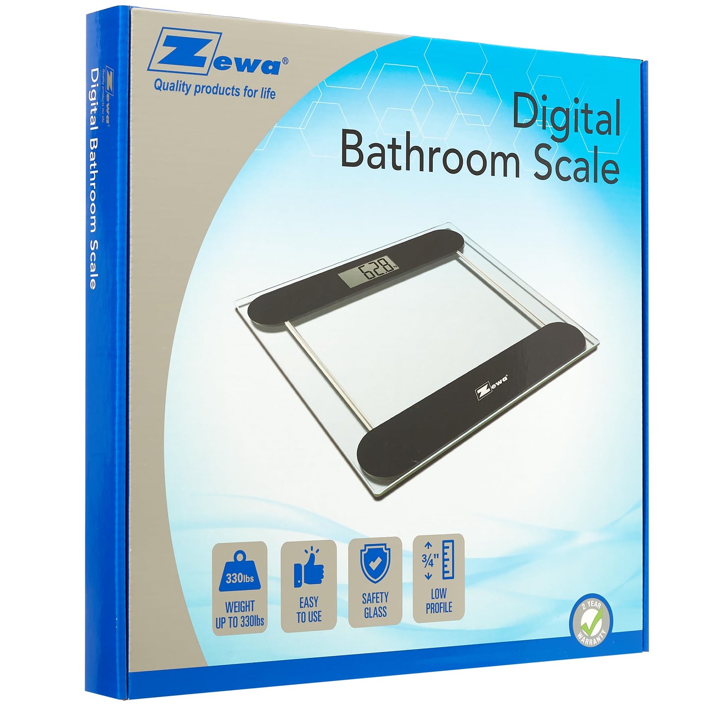 Zewa Digital Bathroom Scale | Elegant Design | Tempered Glass | Measures Up to 330 lbs / 150 Kg | Low Profile | Metric & Standard Units | Easy to Use