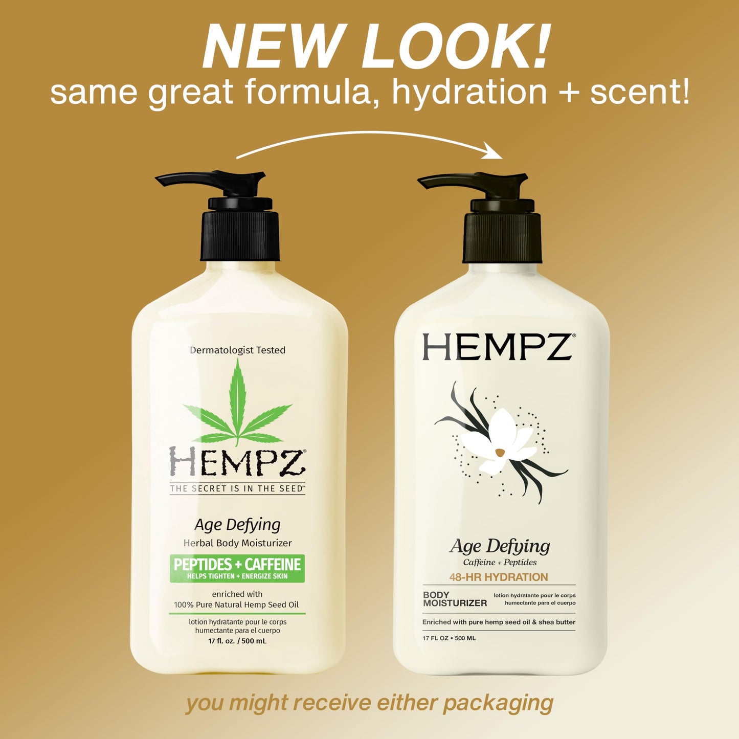 Hempz Age-Defy Body and Hand Lotion for Dry Skin, for Cracked & Crepey Skin, Quick Absorption Moisturizer, Large 17 oz