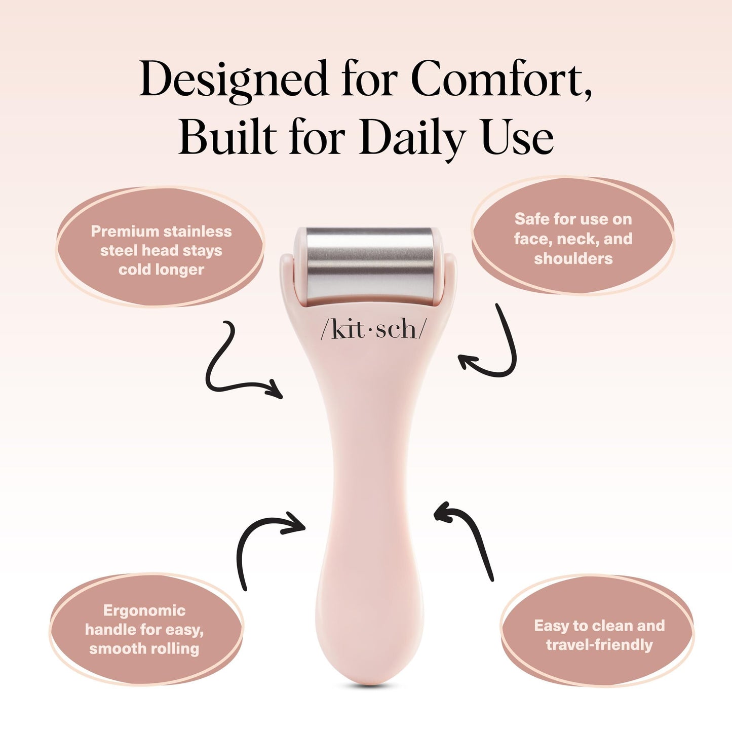 Kitsch Ice Roller for Face - Stainless Steel Face Ice Roller to Reduce Puffiness, Redness & Headaches - Cooling Facial Roller for Skin Care