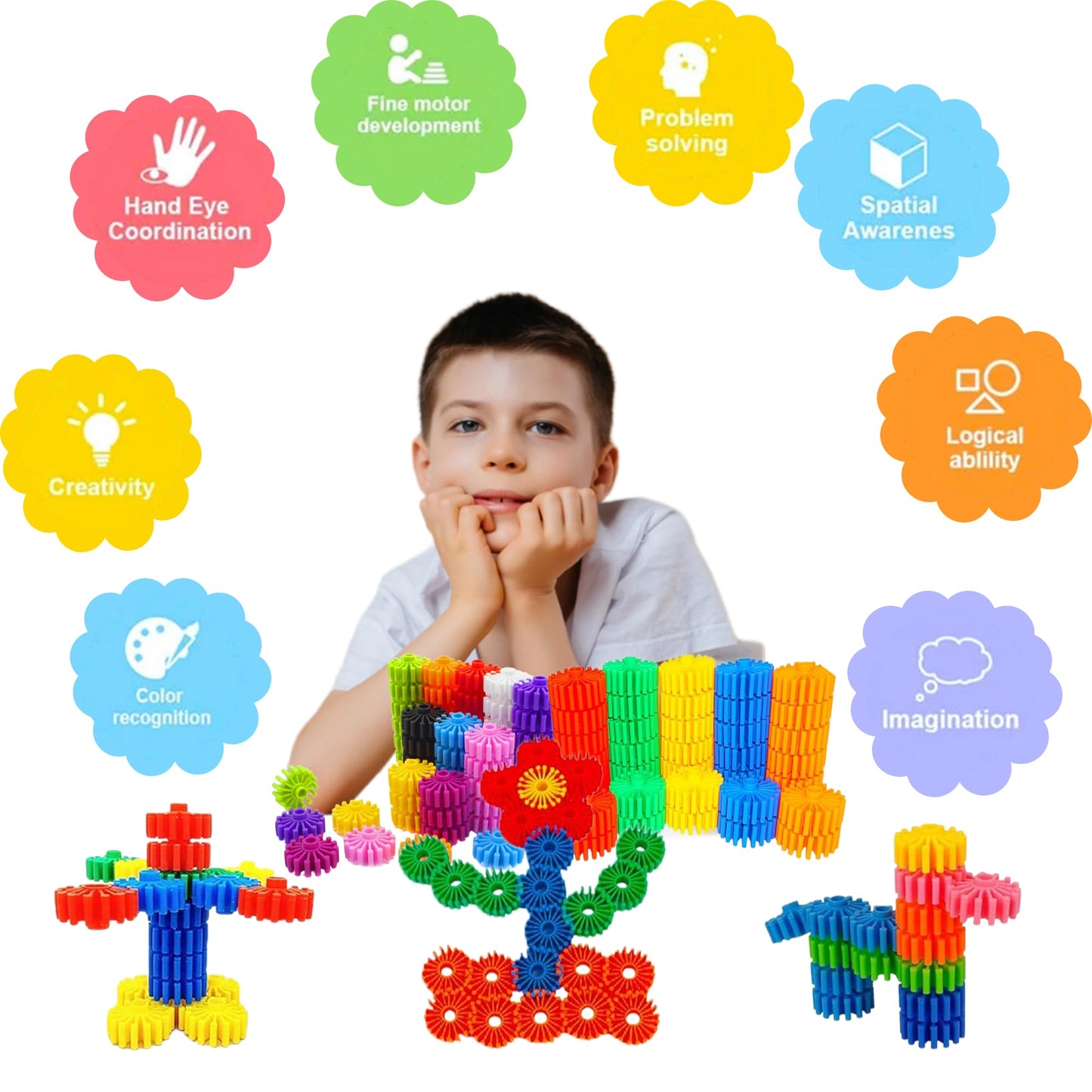 KAKATIMES STEM Gear Building Blocks – Educational Interlocking Construction Playset for Kids to Boost Creativity & Problem-Solving