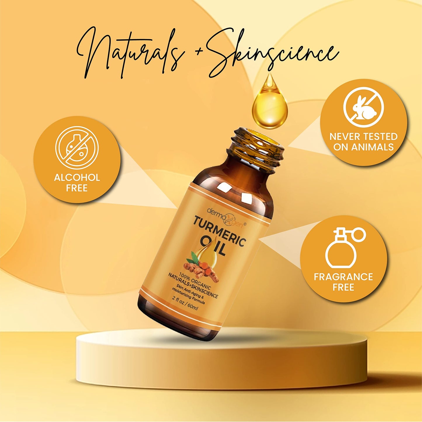 DERMAXGEN Organic Turmeric Oil for Skin Lightening - Turmeric Face Oil for Dark Spots, Anti-Aging & Hydrating Dry Skin - Glow Moisturizer for Face