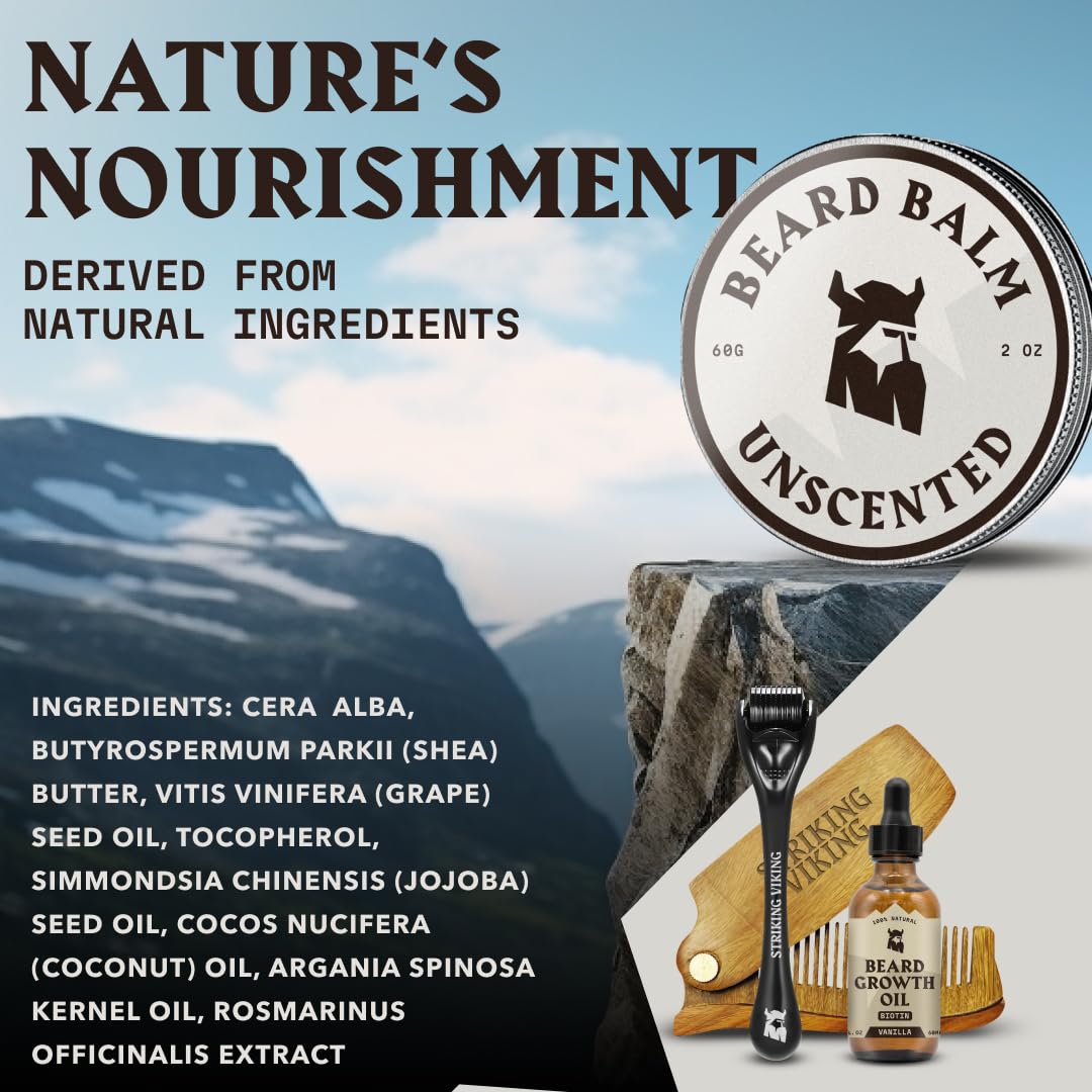 Striking Viking Beard Balm for Men - Leave in Beard Conditioner - Styling Balm Made with Naturally Derived Beard Butter, Argan & Jojoba Oils (2 Ounce