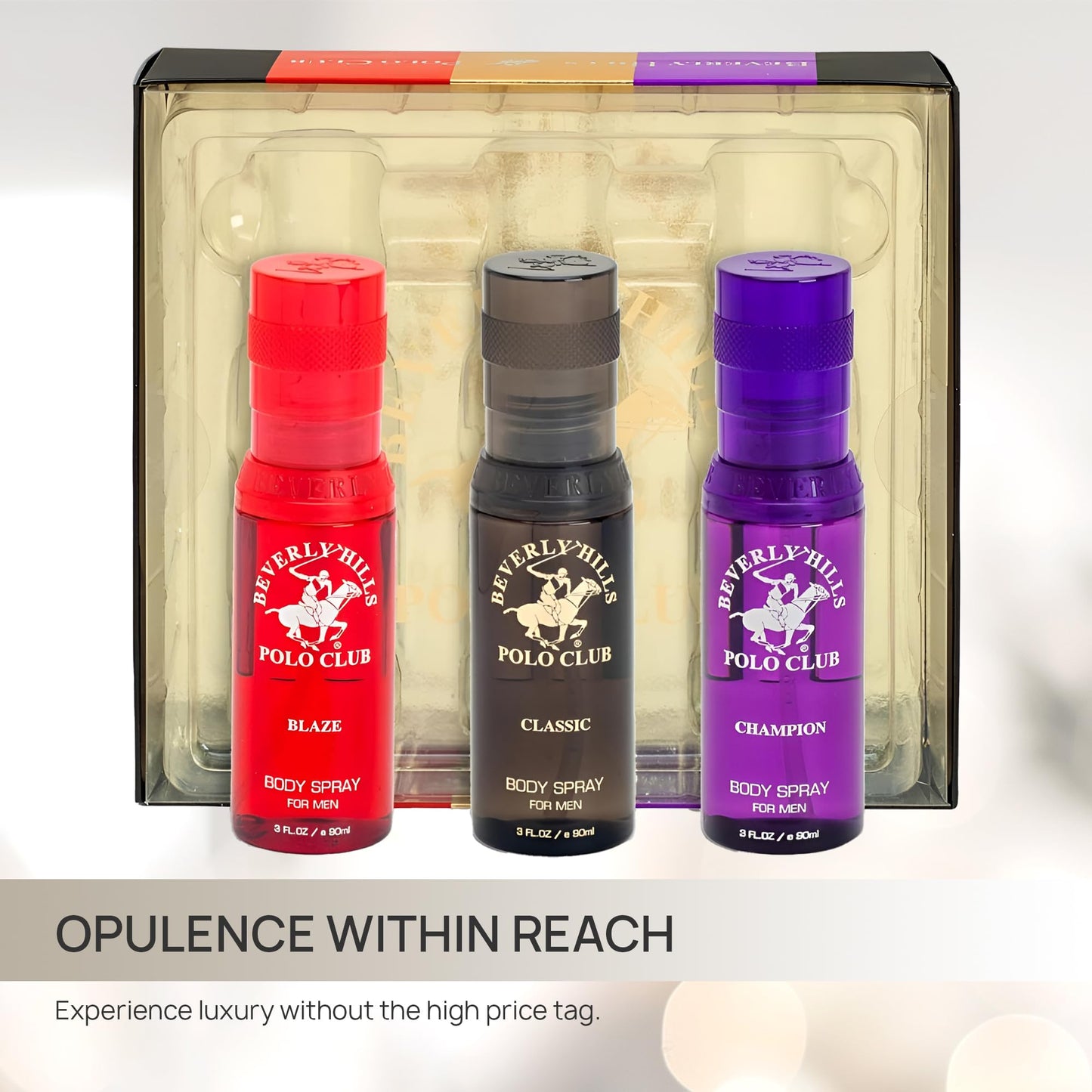 Beverly Hills Polo Club Men's Luxury Body Spray Gift Set - 3 x 3oz Designer Cologne Scents for Dynamic Freshness, Confidence & Active Lifestyles |