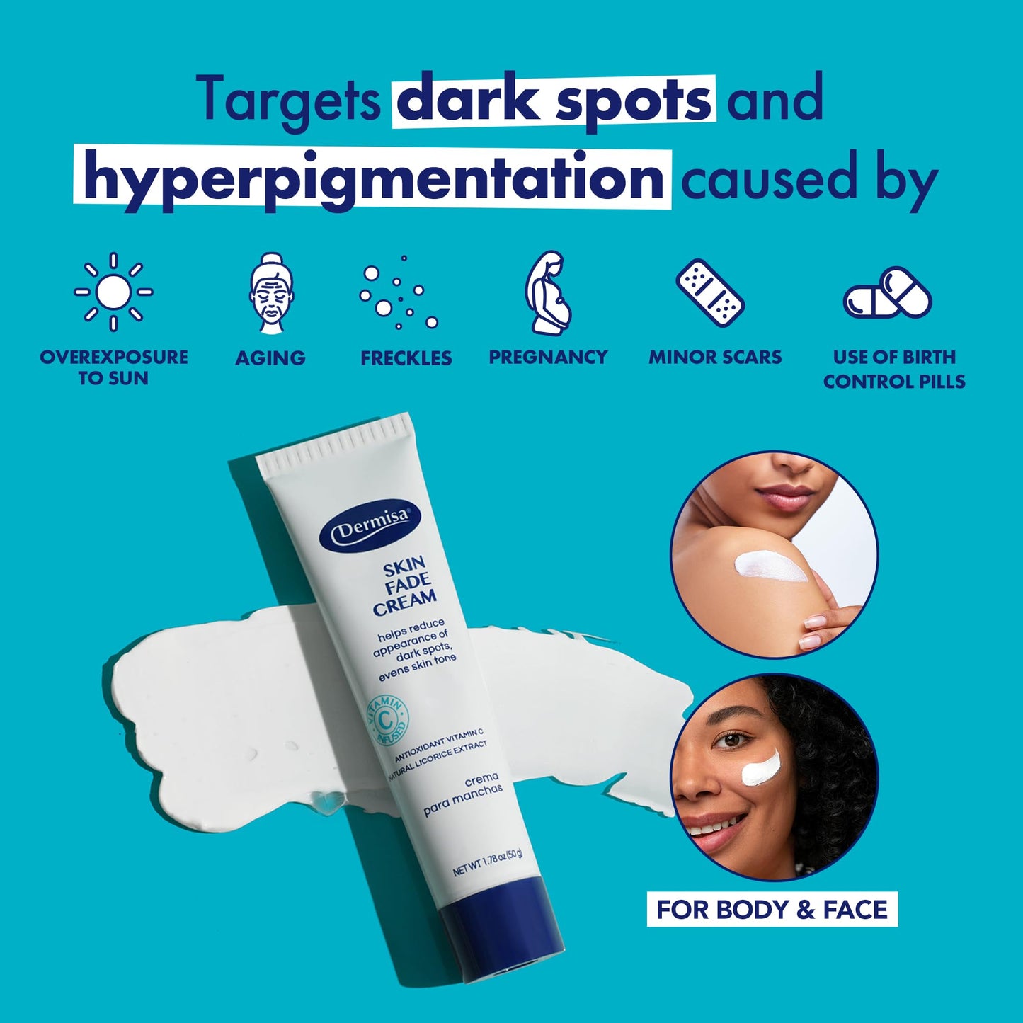 Dermisa Skin Fade Cream with Vitamin C, Licorice and Emblica - Dark Spot Corrector and Face Moisturizer for Sun Spots, Age Spots and Freckles - 1.78