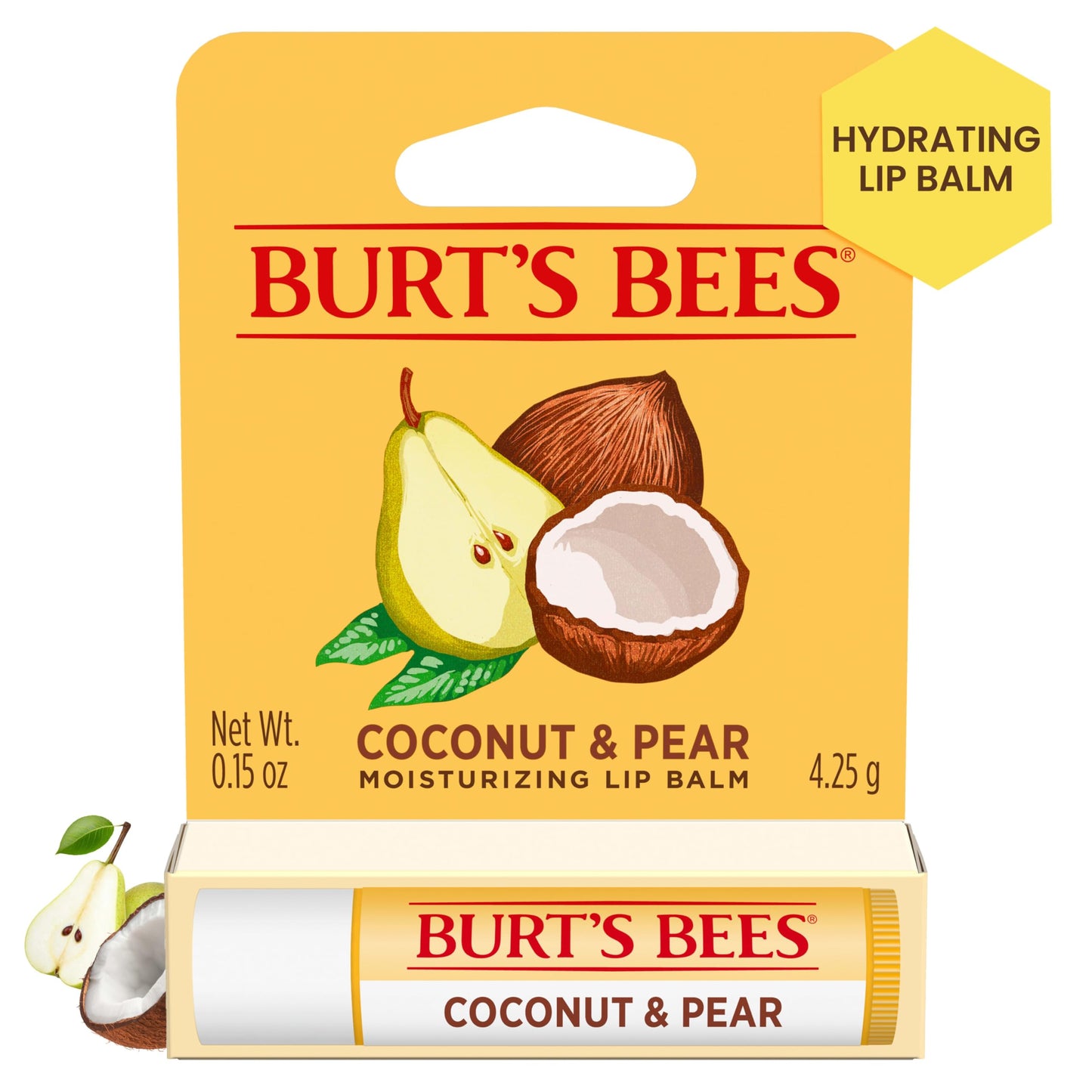Burt's Bees Coconut and Pear Lip Balm, Lip Moisturizer With Responsibly Sourced Beeswax, Tint-Free, Natural Conditioning Lip Treatment, 1 Tube, 0.15