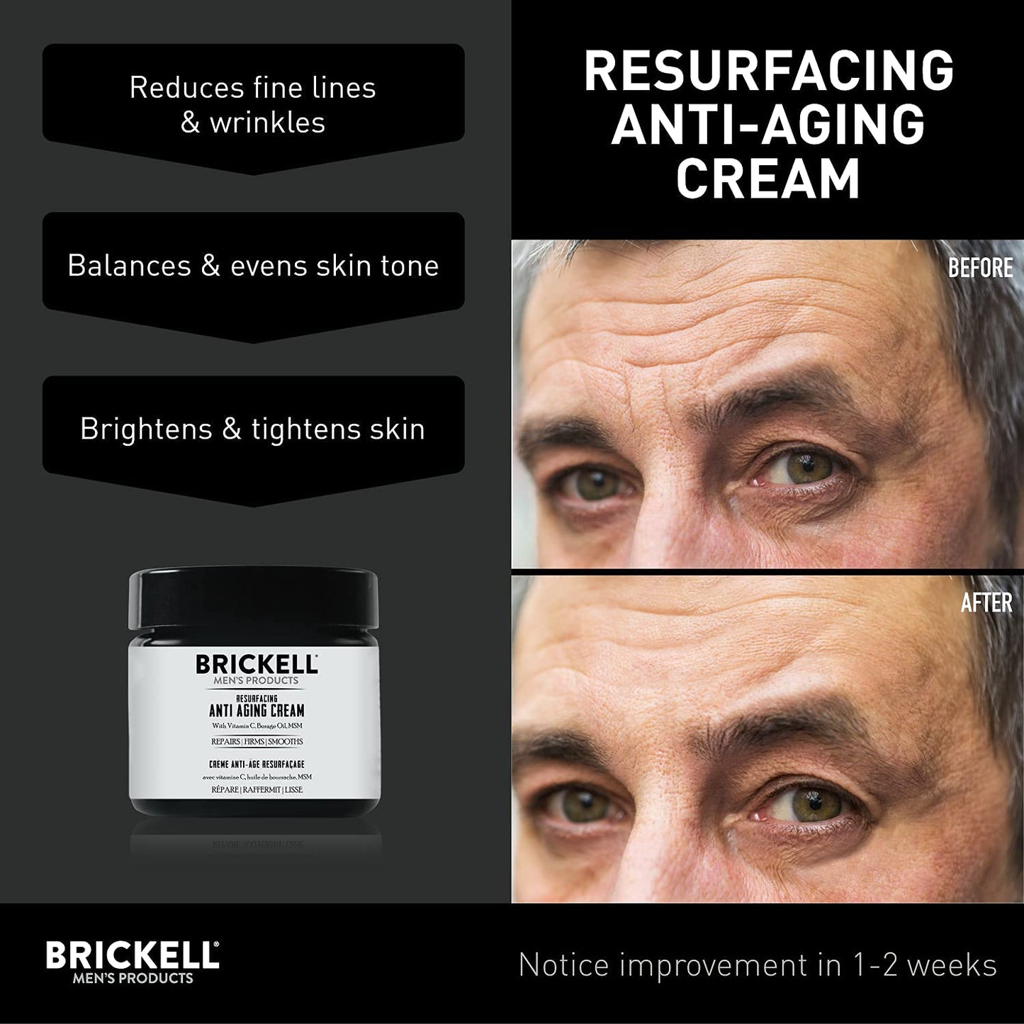 Brickell Men's Products Resurfacing Anti-Aging Face Cream For Men, Natural and Organic Face Moisturizer, Vitamin C Cream For Wrinkles, 2 Ounce