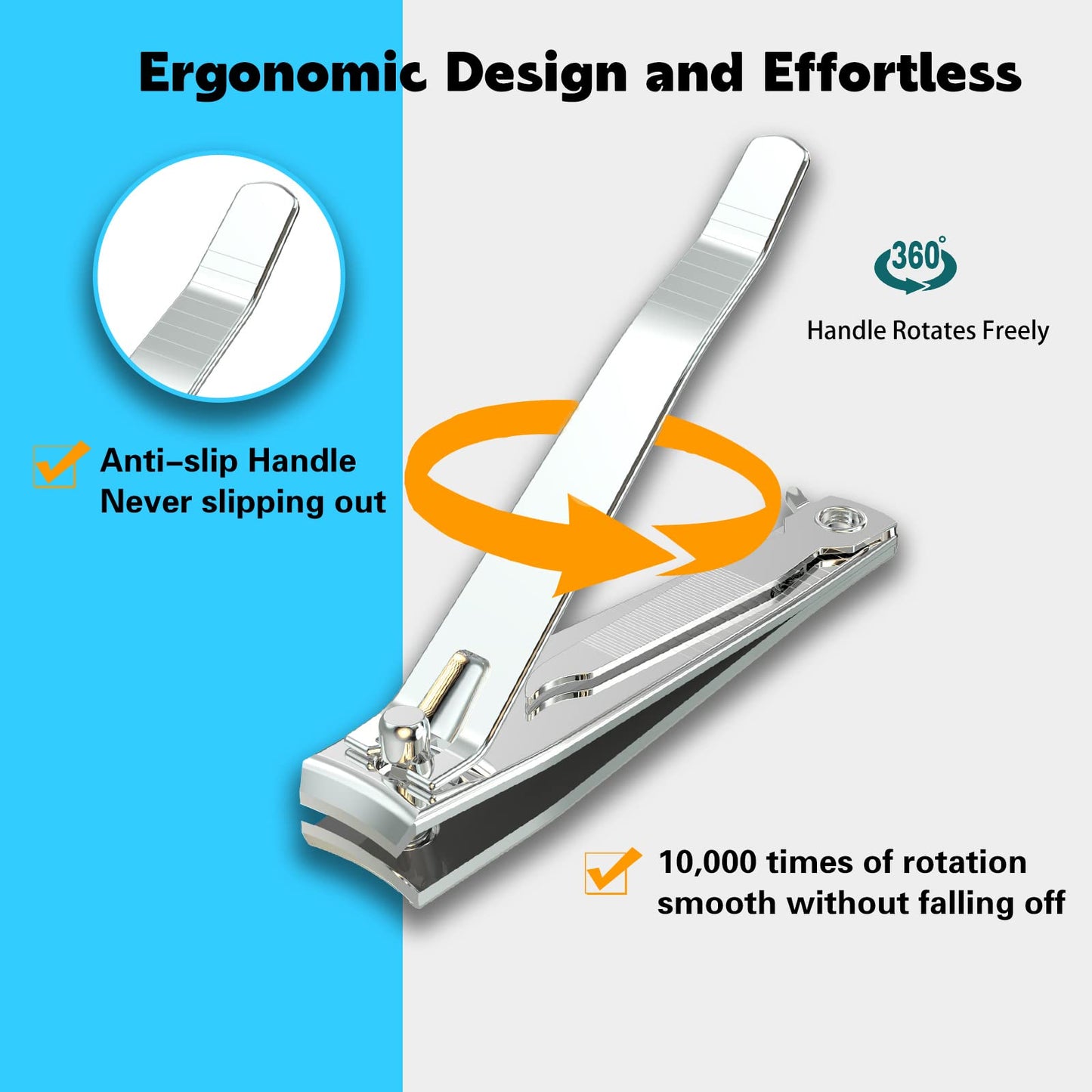 firiKer 2PCS Stainless Steel Nail Clippers,Professional Fingernail Clipper and Toenail Clipper, Wide Easy Press Lever Nail Cutter with Swing Out Nail