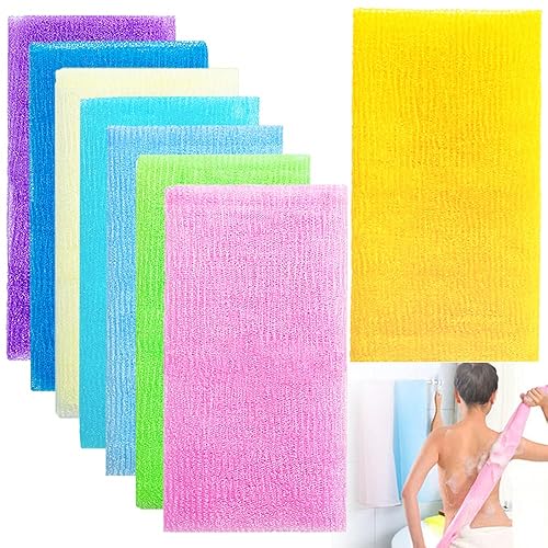 8Pcs 35 Inch Exfoliating Bath Cloth,Skin Bath Wash Towel,Nylon Shower Washcloth Body Scrubber Loofah for Women and Men