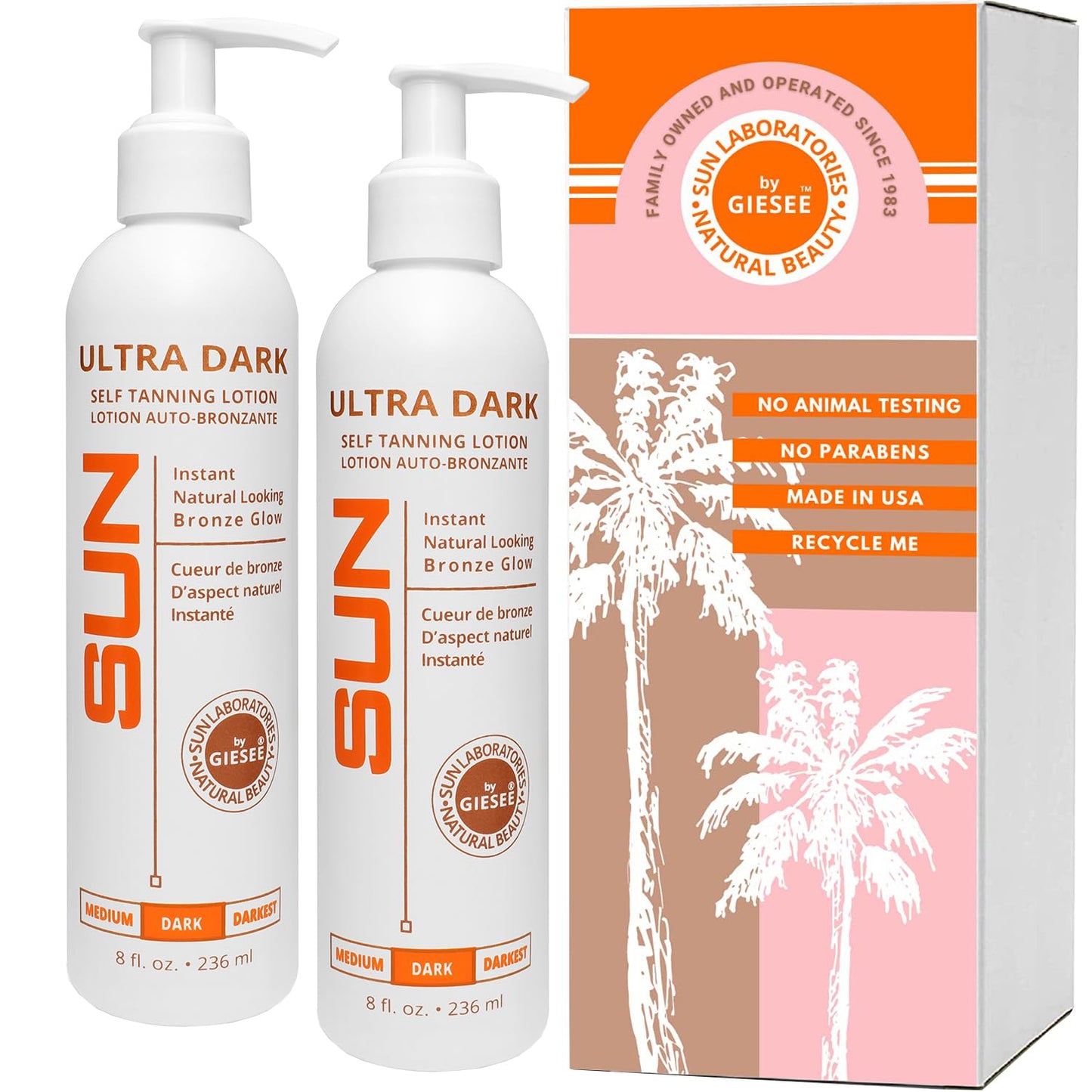 Sun Laboratories By Giesee Ultra Dark Self Tanning Lotion 8 oz Two Pack - Self Tanning Lotion, Self Tanner, Tanning Lotion - Sunless Tanner, Instant