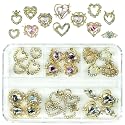 24pcs Heart Nail Charms Luxury Alloy Charms for Nails, qiipii 12 Pair 3D Gold Nail Art Rhinestones Nail Gems Golden Nail Crystal Diamonds Jewelry Beauty & Personal Care qiipii