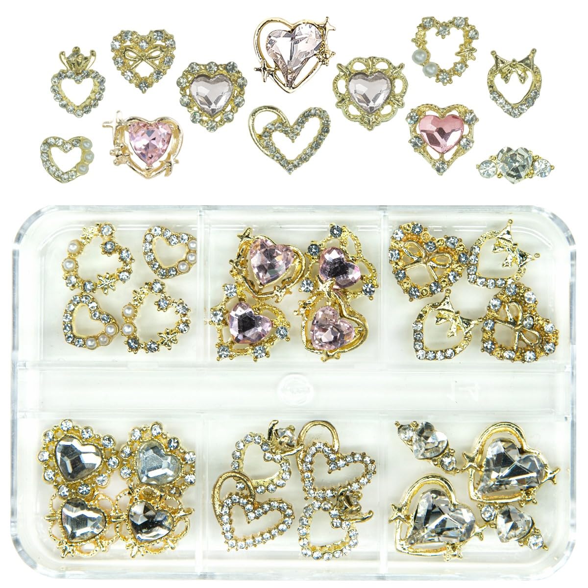 24pcs Heart Nail Charms Luxury Alloy Charms for Nails, qiipii 12 Pair 3D Gold Nail Art Rhinestones Nail Gems Golden Nail Crystal Diamonds Jewelry Beauty & Personal Care qiipii