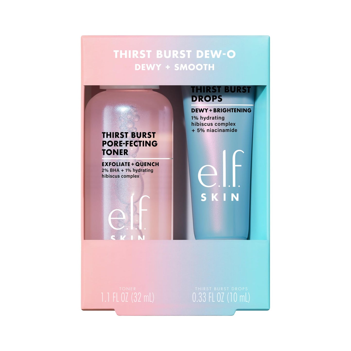e.l.f. SKIN Thirst Burst Dew-O, Travel-Sized Skincare Set, Exfoliating Facial Toner & Hydrating Serum Drops, Gives Skin A Dewy, Bouncy Glow, Vegan