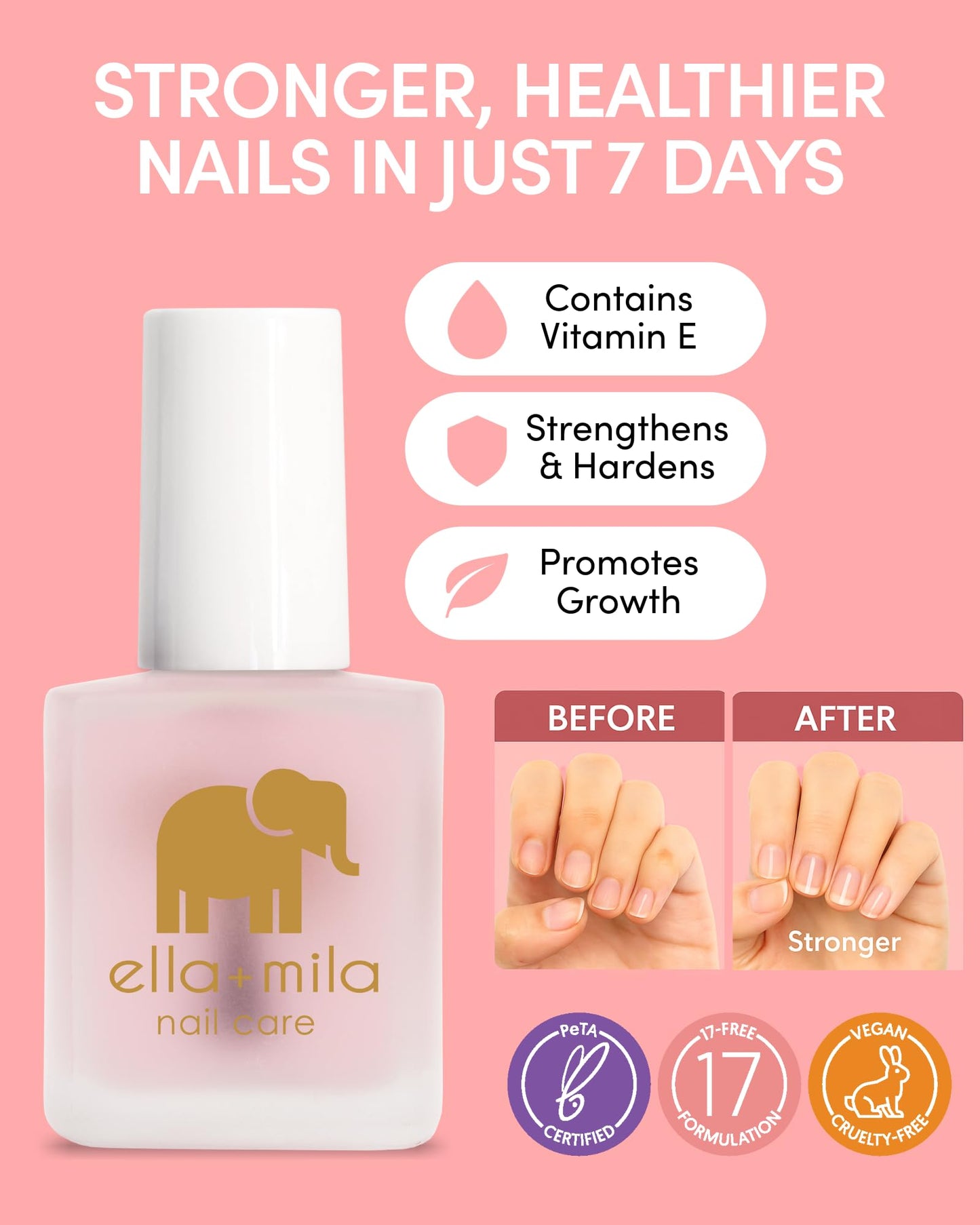 ella+mila "First Aid Kiss" Nail Strengthener and Growth treatment- Nail Repair Solution & Growth Treatment for Thin, Brittle & Damaged Nails - Nail
