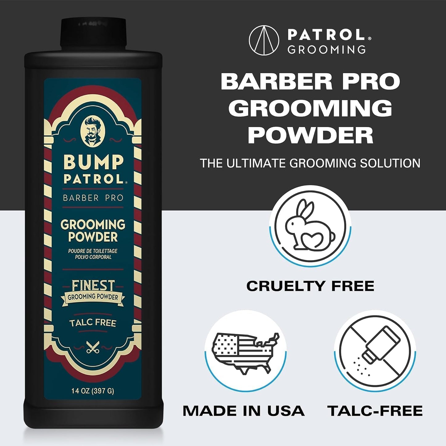 Bump Patrol Barber Pro Grooming Powder - Talc Free Hair and Body Powder for Men, Protects Against Sweat, Odor, and Chafing From Head to Toe for All