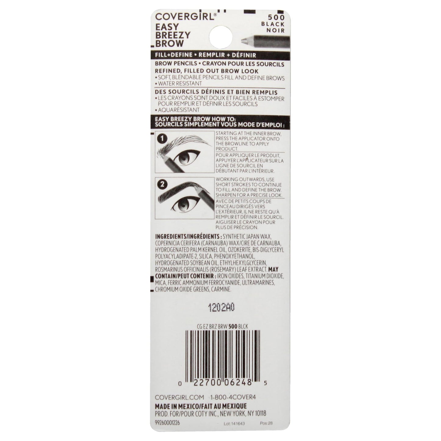CoverGirl Professional Brow & Eye Makers Brow Shaper & Eyeliner, Midnight Black 500, .06 oz (Pack of 2)