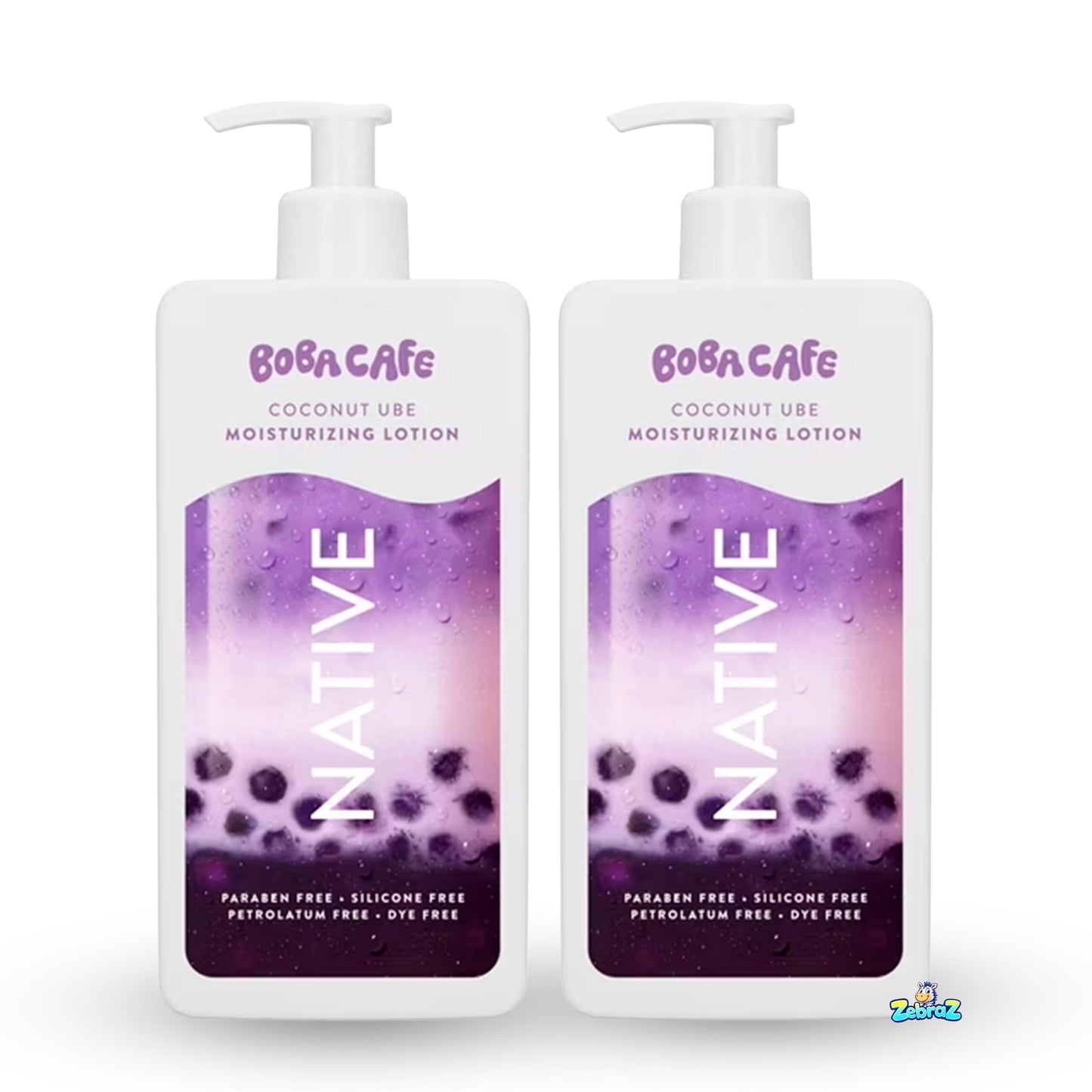 Native Moisturizing Body Lotion, Limited Edition Coconut Ube, Silicone Free for Women and Men, Boba Café, 16.5 oz - Pack Of 02