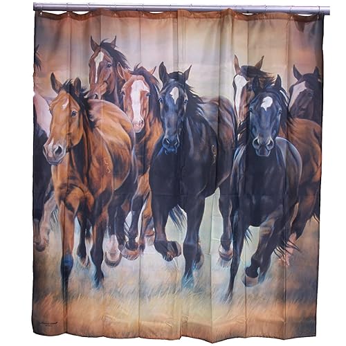 De Leon Collections Western Running Horse Wild Mustang Herd Farmhouse Country Themed Decorative 72" Shower Curtain