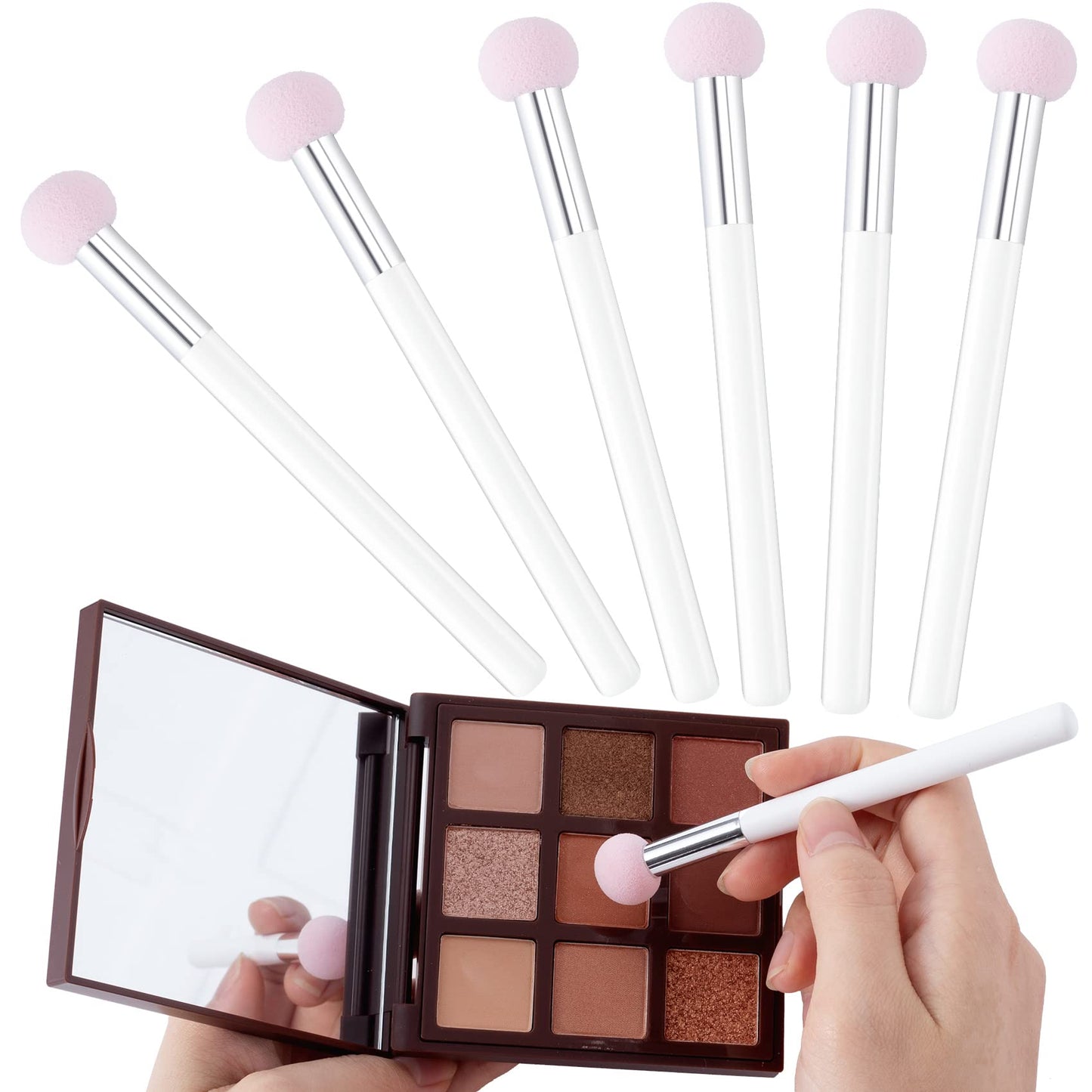 PAGOW 6pcs Sponge Makeup Applicator With Handle, Sponge Eyeshadow Applicators Makeup, Eyeshadow Sponge Brush, Cotton Eye Makeup Eyeshadow Brushes