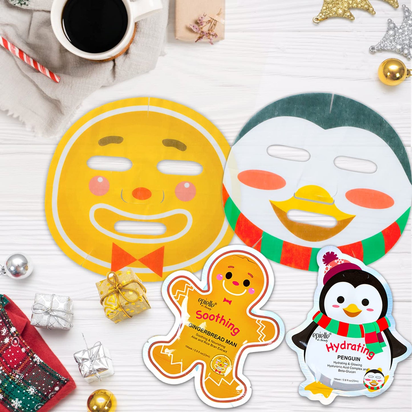 Epielle Christmas Holiday Sheet Mask Set 12pk โ Fun Santa, Reindeer, Snowman & More | Stocking Stuffers, Spa Party Favors & Gift Ideas