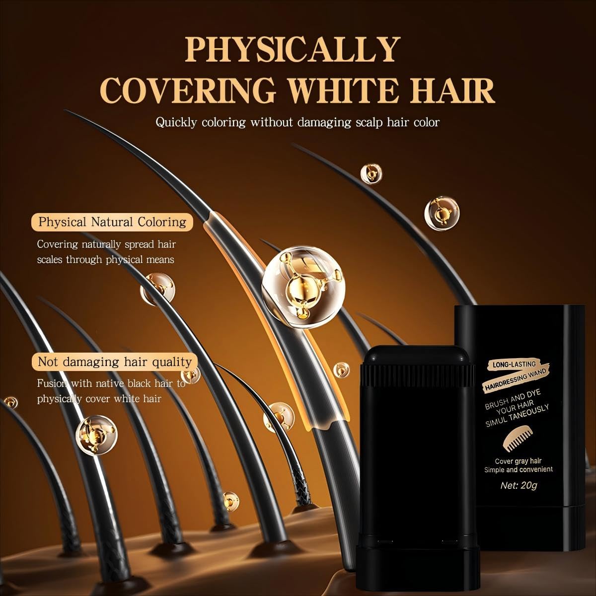 2-in-1 Hair Color Stick & Comb, Long-Lasting Waterproof Color,Sweat-Proof, Quick Root Touch-Up, Coloring Tool - For Women & Men (Brownish Black-2PCS)