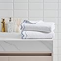 Peri Home 2 Piece Bath Towel Set, 500 GSM, 100% Cotton Towel for Bathroom, Embroidered, Soft & Absorbent, White with Blue Scallop