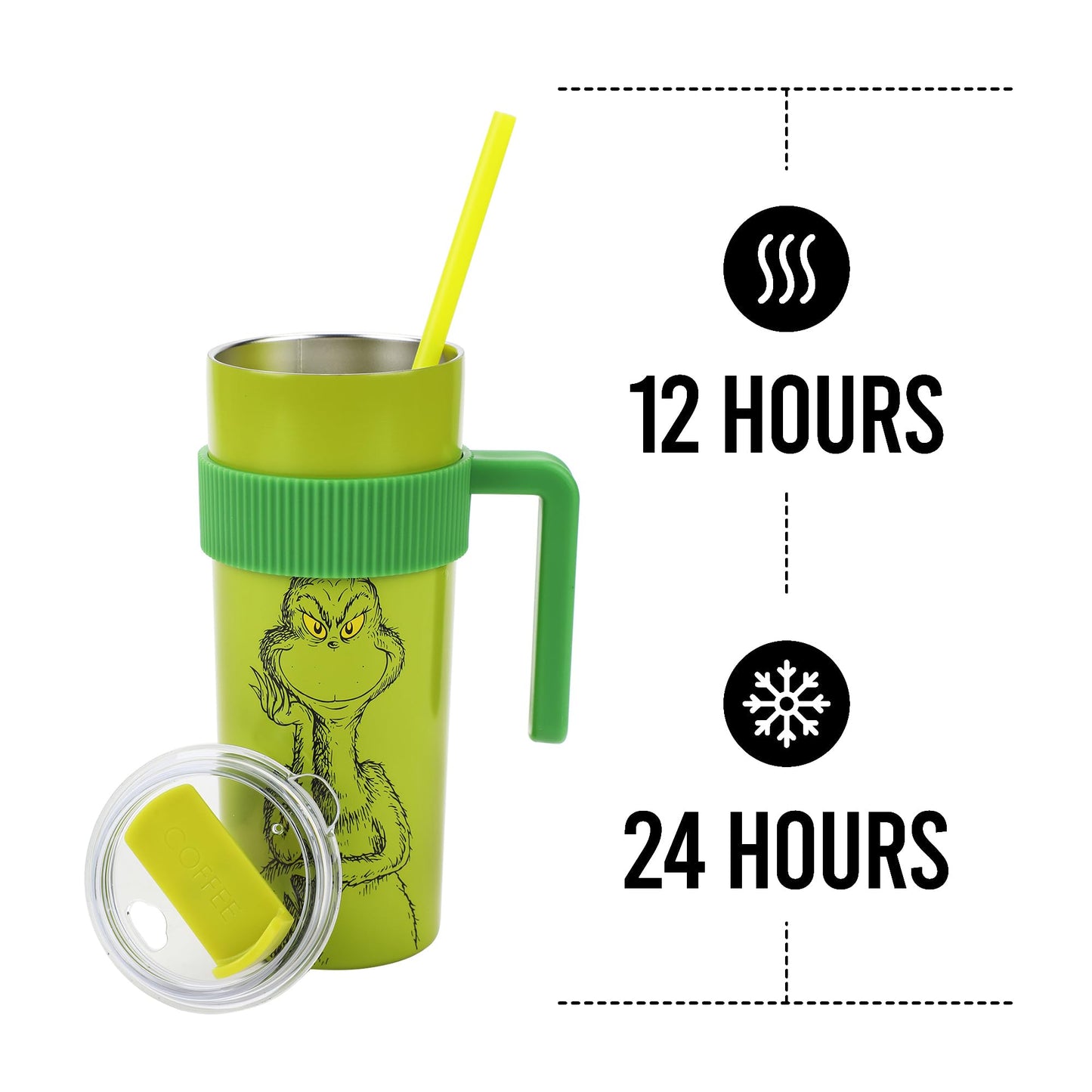 Bioworld The Grinch Character & Logo Green 20 Oz Stainless Steel Water Bottle