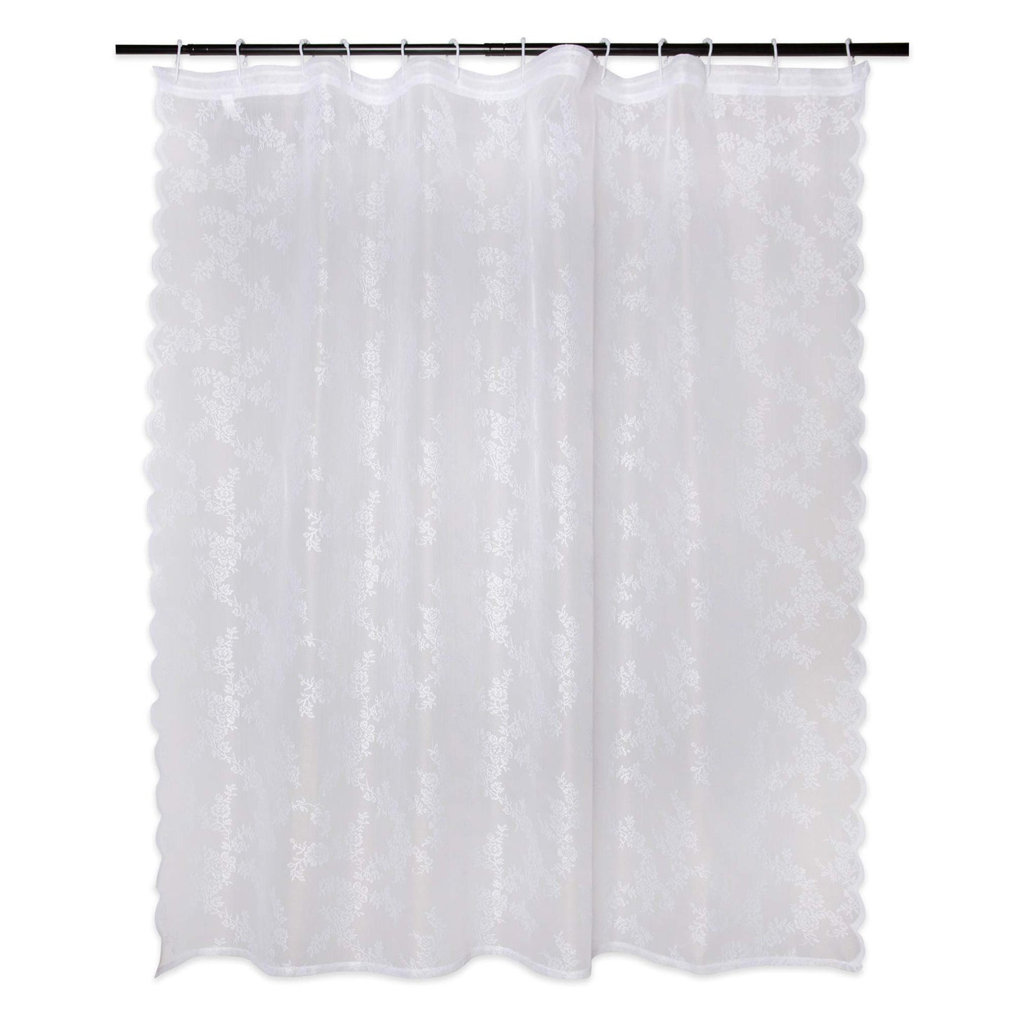 DII Translucent Lace Shower Curtain, 72x72, Flower Blossom White