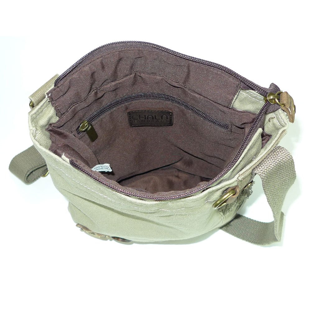 Chala Patch Cross-Body Women Handbag, Canvas Messenger Bag - Chihuahua - Sand
