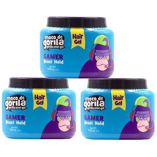 Moco de Gorila Gamer Hair Styling Gel, Gives Your Hairstyle a Long-Lasting Effect, Reactivate with Water, High Fixation, 9.52 Oz Jars (Pack of 3)