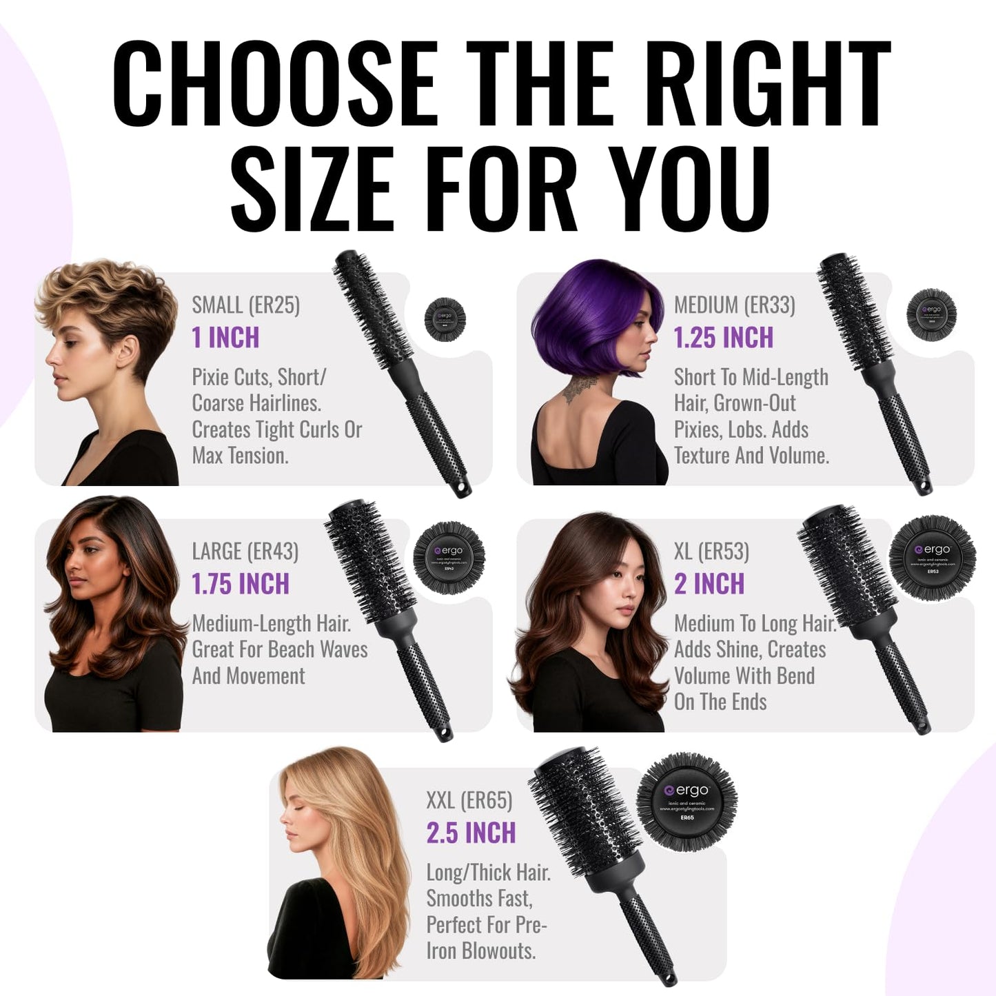 ERGO Ceramic Ionic Round Brush for Blow Out - Salon Quality Hair Brushes for Women - Roller Brush for Blow Drying, Wet and Dry Hair Styling