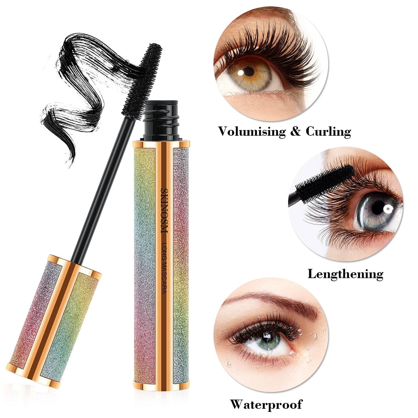 2 Pack Black Volume & Length Lasting All Day Mascara, 4D Silk Fiber Lash, Waterproof Lengthening No Clumping & Smudging