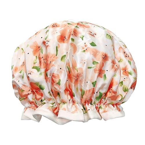 allydrew Reusable Women's Waterproof Shower Caps for Long Hair, Peach Floral