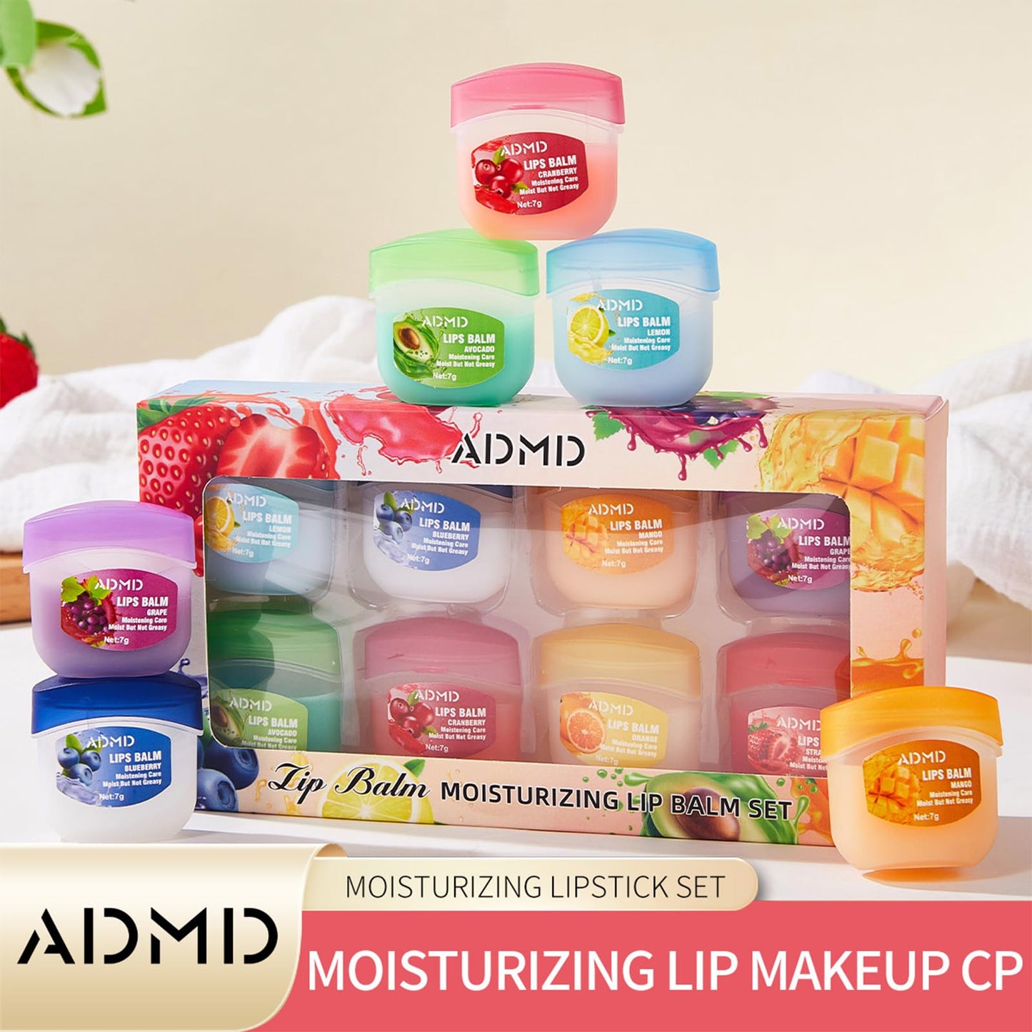 8-Pack Fruit Flavor Lip Balm Set, Mini Lip Mask for Daily Moisture & Overnight Care Helps Soothe Dry Lips