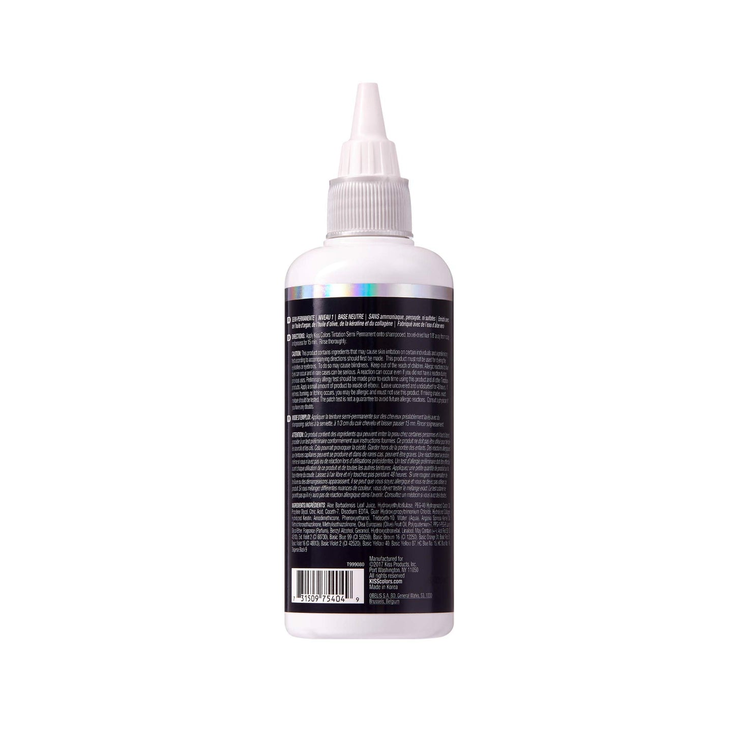 Red by Kiss Tintation Semi-Permanent Hair Color, Aloe Vera Water Based, Argan Oil, Olive Oil, Collagen & Keratin, Long-Lasting Color Dye (Jet Black, 2