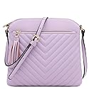 FashionPuzzle Chevron Quilted Medium Crossbody Bag with Tassel Accent (Lavender)