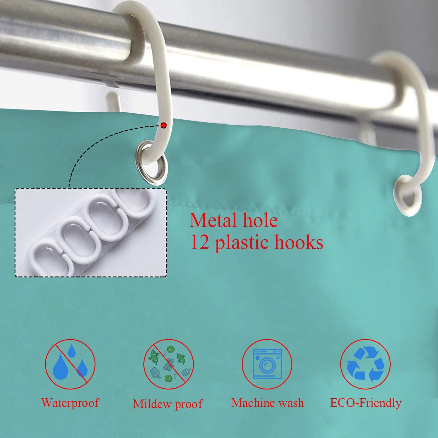 Shrahala White Elegant Turquoise Decorative Shower Curtain, Elegant Turquoise Christmas Shower Curtain for Shower Stall Bathtubs Bathroom Decor…