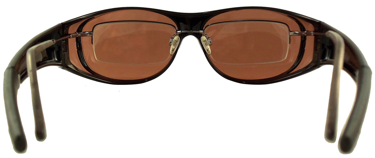 Ideal Eyewear Sun Shield Blue Blocking Fit Over Sunglasses HD Copper Lenses - Wear Over Glasses - Wrap Around (Black Frame, Large)