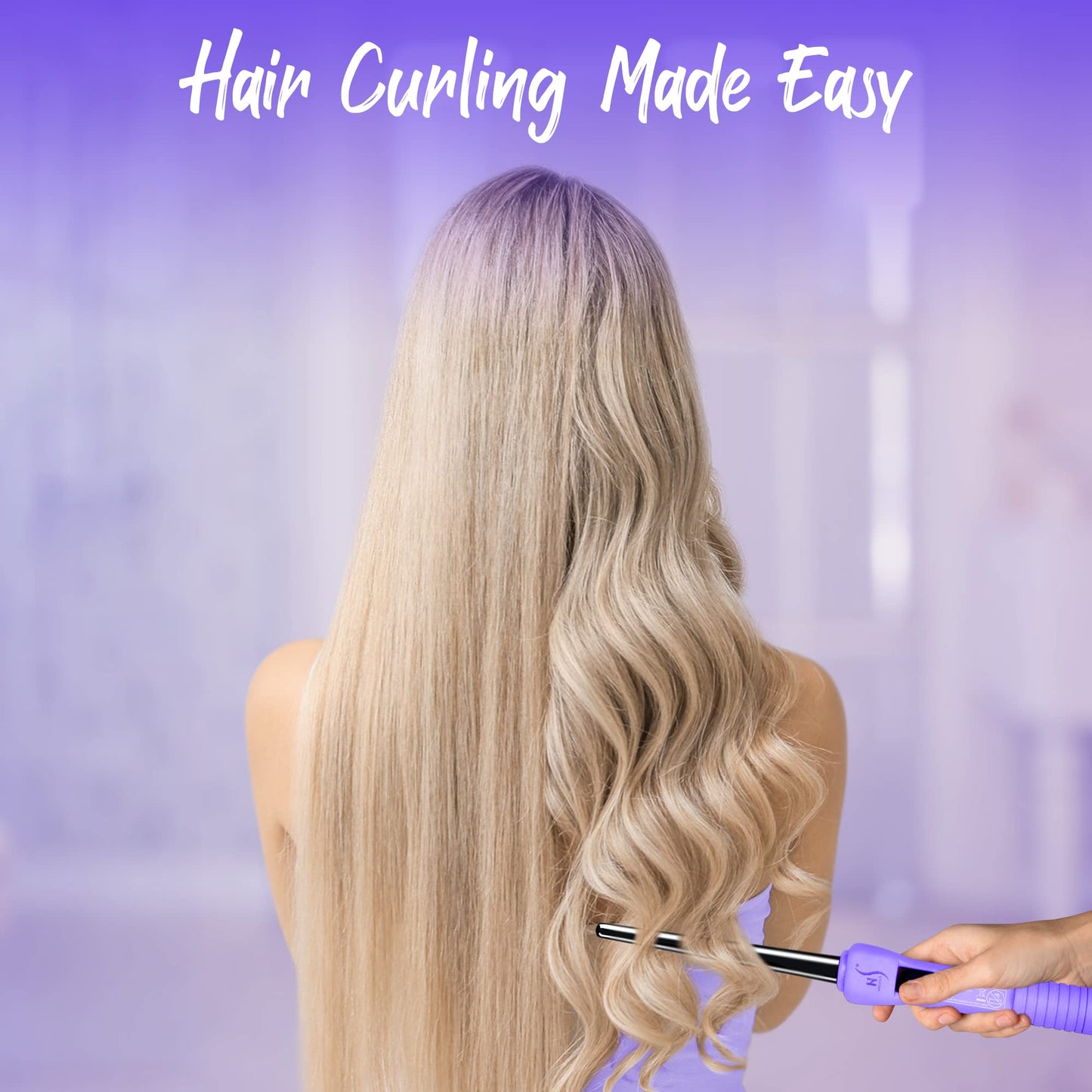 HerStyler Baby Curls Mini Curling Iron, 9mm to 13mm Tapered Barrel, Thin Curling Wand with Dual Voltage, For Crowned Curls, Purple