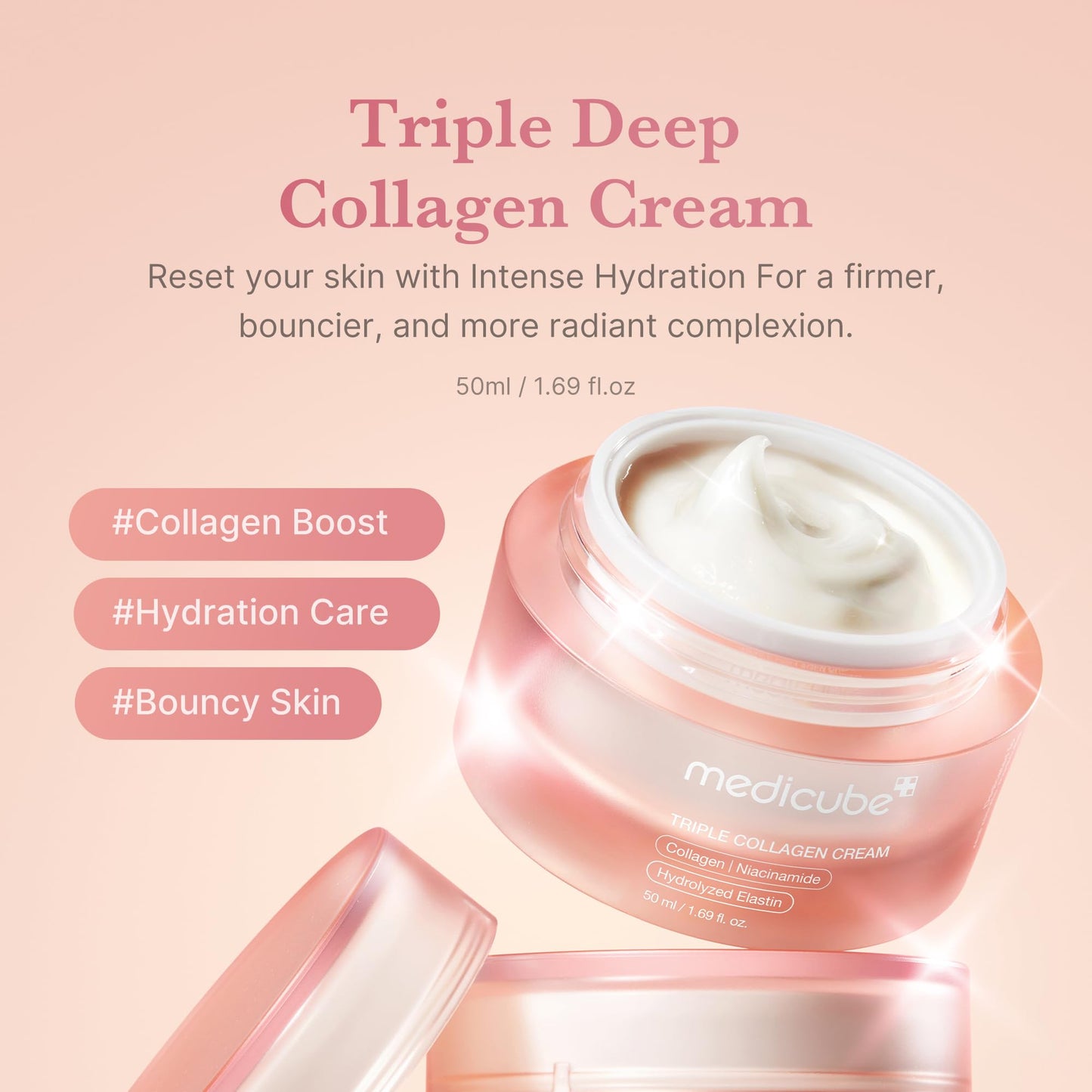 medicube Triple Collagen Cream - Hydrating & Firming Moisturizer with Hyaluronic Acid, Premium Elastin, Shea Butter - Wrinkle Care & Boosts Elasticity Beauty and Personal Care medicube