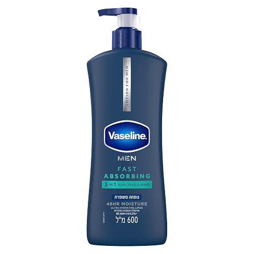 Vaseline Men Fast Absorbing 3-in-1 Face, Hands & Body Lotion for Men, For Dry Skin, Absorbs in Just 15 Seconds for Moisturized Skin 20.3 oz