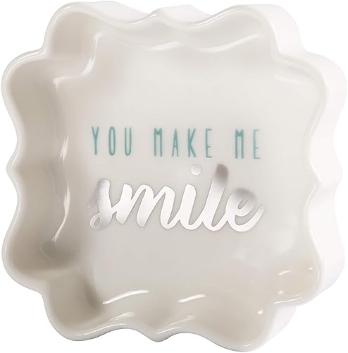 Pavilion Gift Company - You Make Me Smile - Teal & Silver - 3 Inch Mini Jewelry Dish with Gift Box