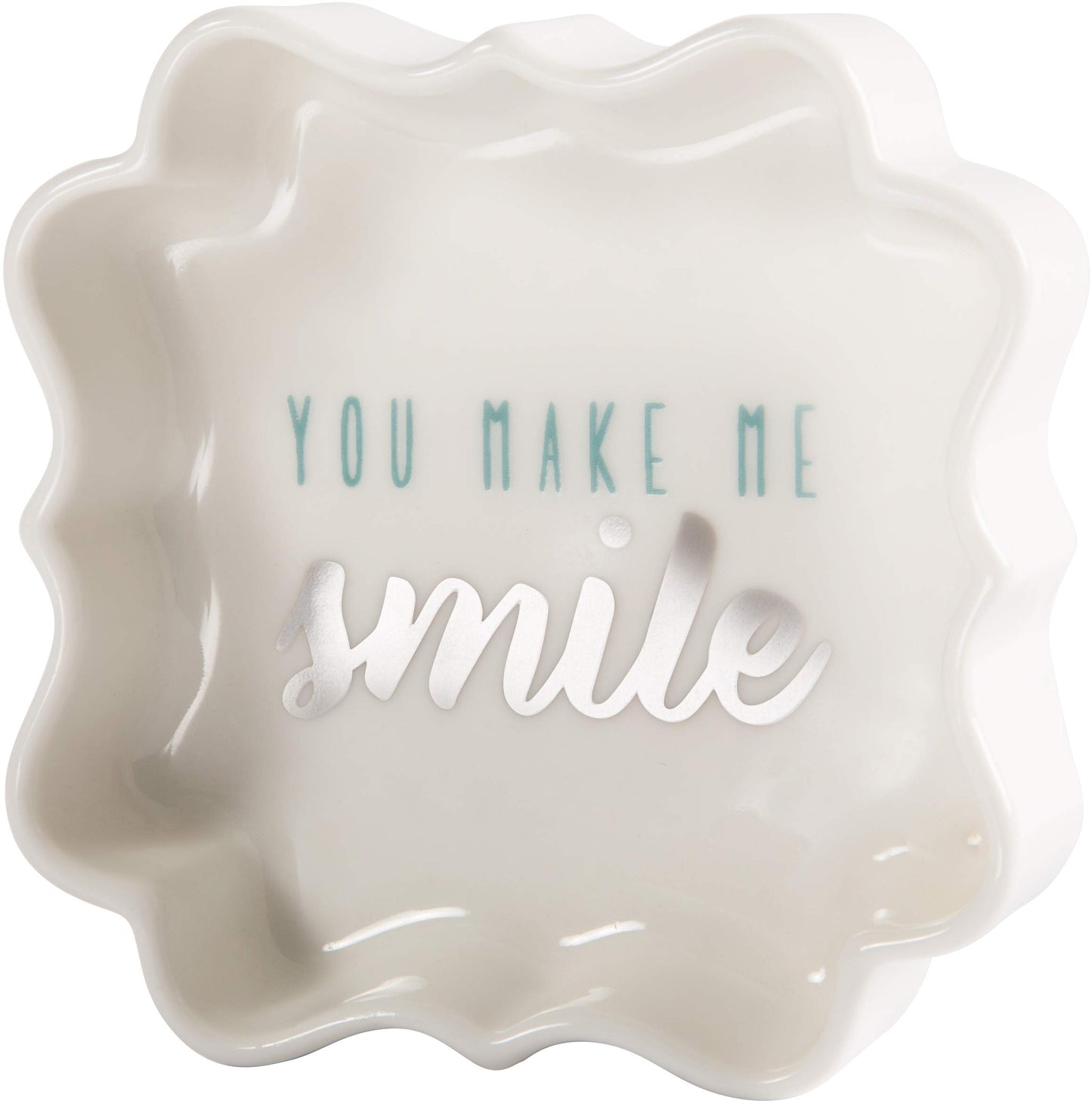 Pavilion Gift Company - You Make Me Smile - Teal & Silver - 3 Inch Mini Jewelry Dish with Gift Box