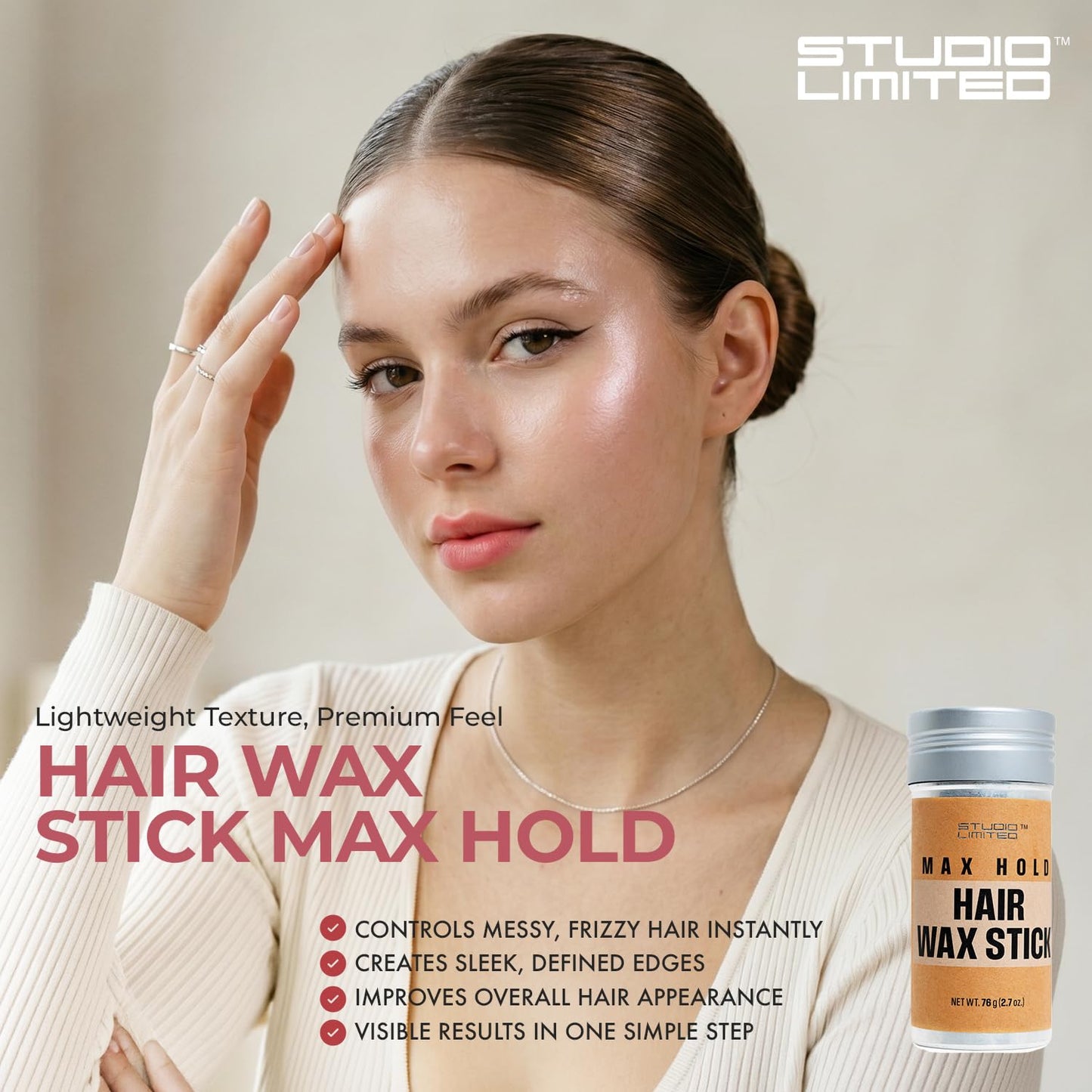 STUDIO LIMITED SmoothLocks Styling Wax Stick - Flyaway Tamer & Frizz Control for Women | Long-Lasting Hold, Ideal for Thinning Hair, Wigs, and Slick