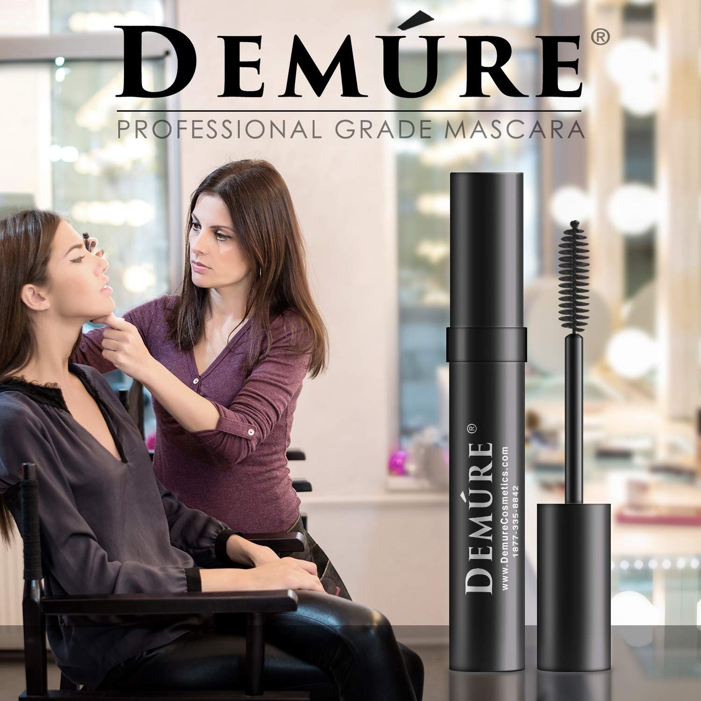 Demure Mineral Voluminous Eye Mascara - Conditioning Black Mascara High Definition for Long, Lush, Full Lashes - Water Resistant, Compatible with Lash