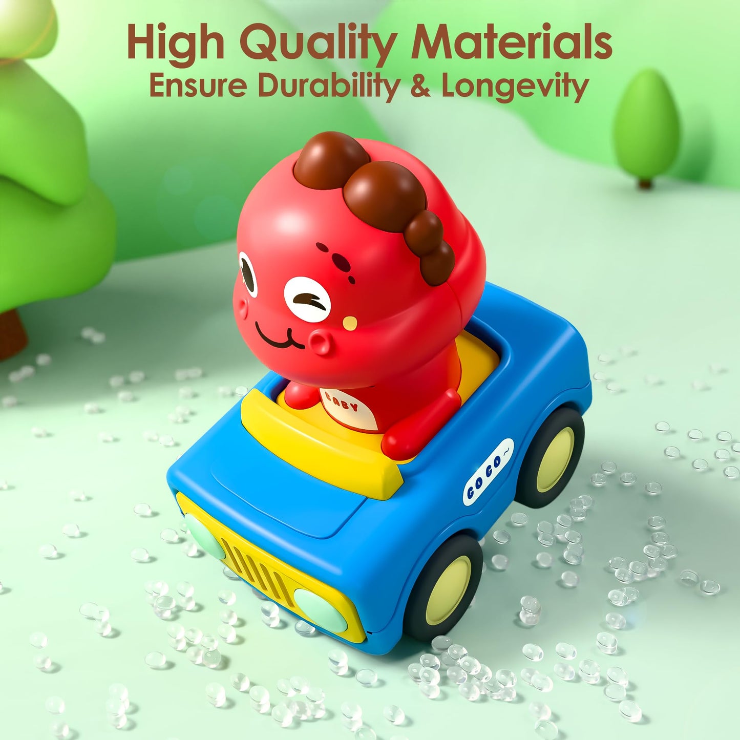 iPlay iLearn Press & Go Car Toys – Baby Animal & Dino Push Cars for Toddlers 1–3, Friction Vehicles, 1st Birthday Gift for Kids 6–18M