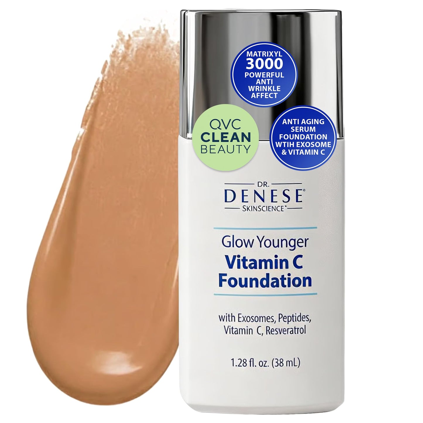 Dr. Denese Glow Younger Vitamin C Foundation 1.28 oz - Lightweight Coverage for Radiant & Youthful Glow - Natural Finish Makeup with Vitamin C, Exosomes, Matrixyl 3000 Peptides & Resveratrol (Rich)