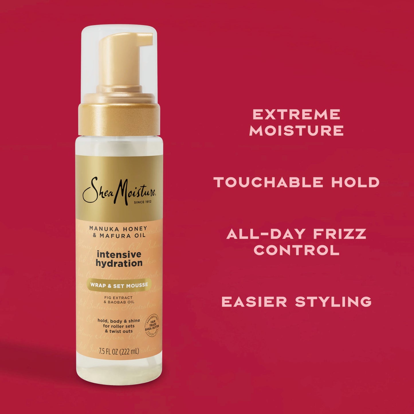 Shea Moisture Manuka Honey & Mafura Oil Wrap & Set Mousse Hydrating Made for Hold, Body, & Shine 7.5 oz